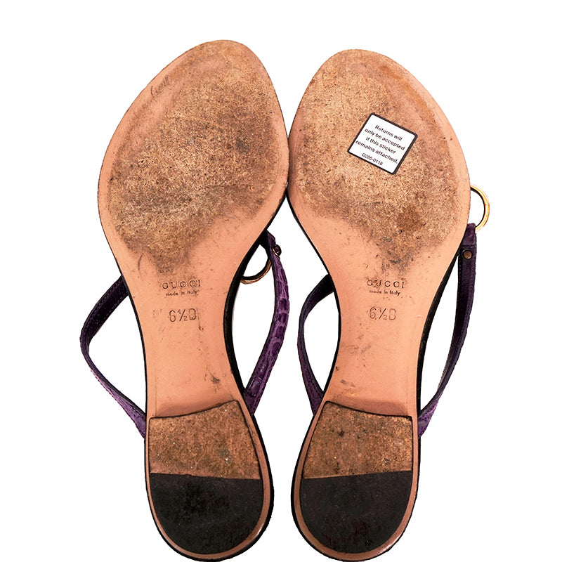 6.5 VINTAGE GUCCI TOM FORD Purple Crocodile Leather HORSEBIT SNAKE JEWEL SANDALS