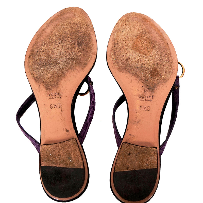 6.5 VINTAGE GUCCI TOM FORD Purple Crocodile Leather HORSEBIT SNAKE JEWEL SANDALS