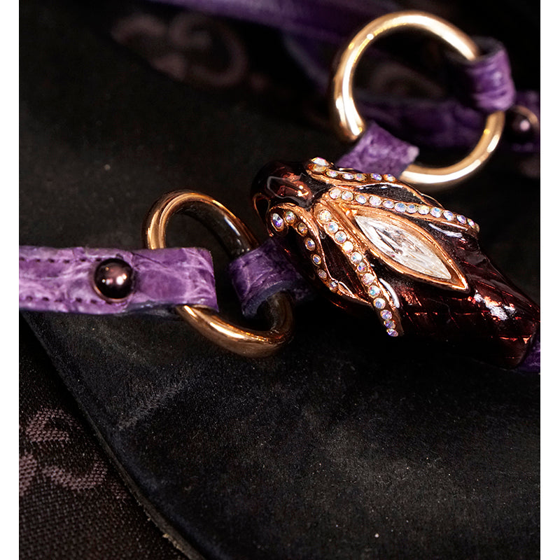 6.5 VINTAGE GUCCI TOM FORD Purple Crocodile Leather HORSEBIT SNAKE JEWEL SANDALS