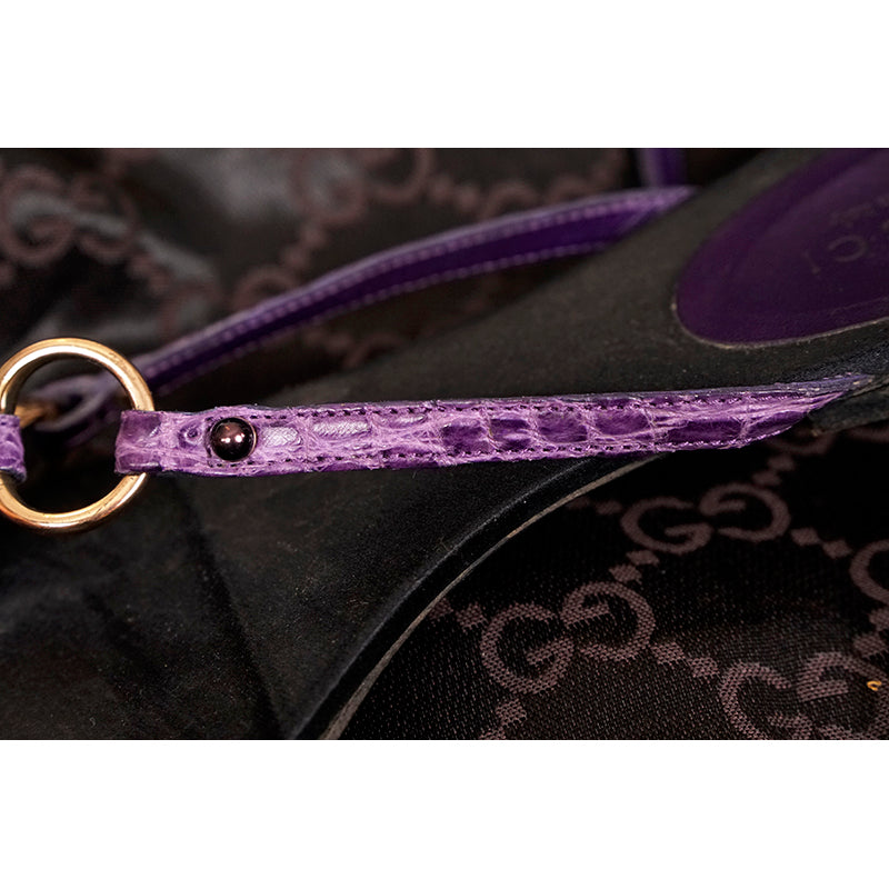 6.5 VINTAGE GUCCI TOM FORD Purple Crocodile Leather HORSEBIT SNAKE JEWEL SANDALS