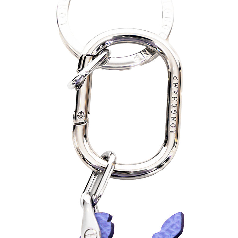 NEW LONGCHAMP Blue leather LOGO HORSE Keychain FOB KEYRING Retired Color NIB