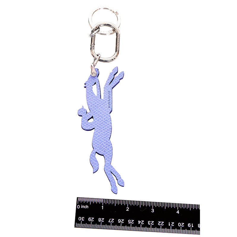 NEW LONGCHAMP Blue leather LOGO HORSE Keychain FOB KEYRING Retired Color NIB