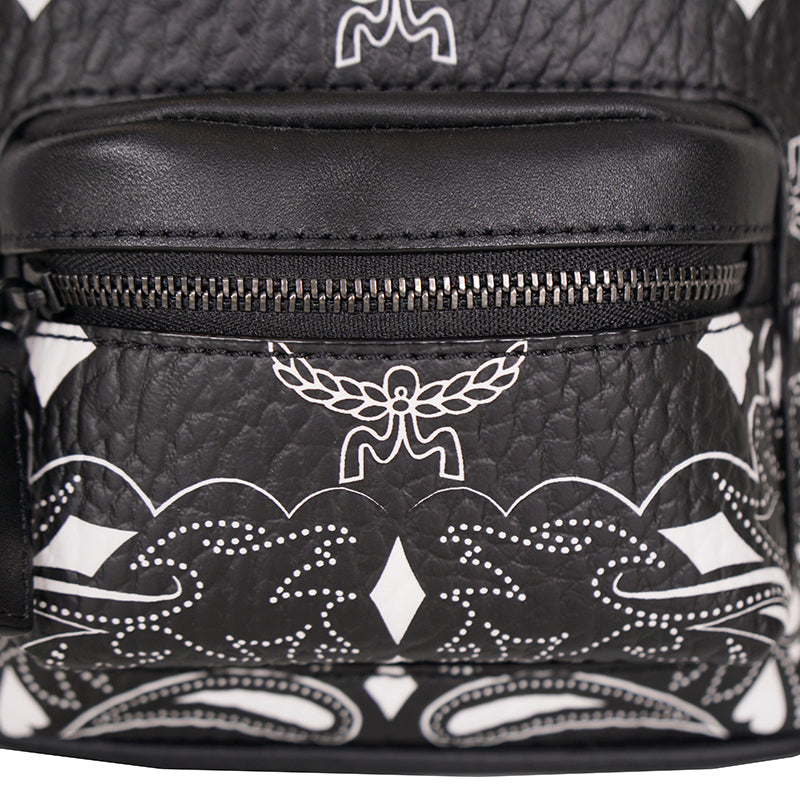 NEW $990 MCM Black Visetos White Logo Stark WESTERN BANDANA VI MINI BACKPACK BAG