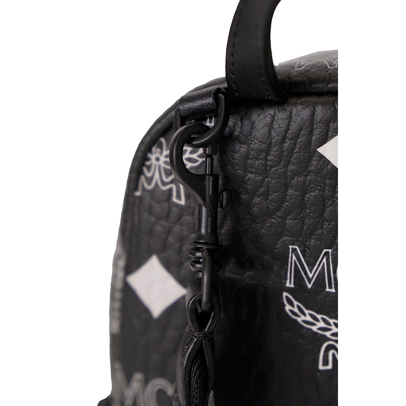 NEW $990 MCM Black Visetos White Logo Stark WESTERN BANDANA VI MINI BACKPACK BAG