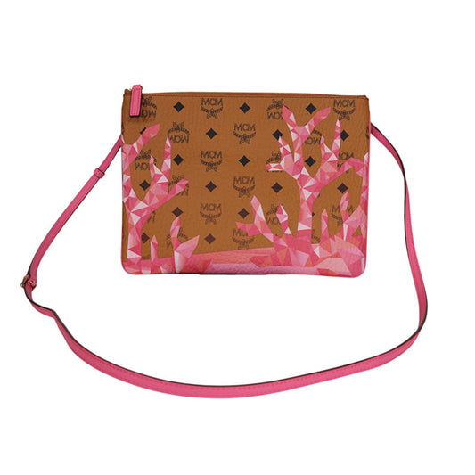 NEW $550 MCM Pink Ocean Coral LOGO Mountain Collection Crossbody Flat POUCH BAG