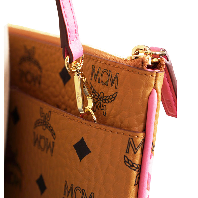 NEW $550 MCM Pink Ocean Coral LOGO Mountain Collection Crossbody Flat POUCH BAG
