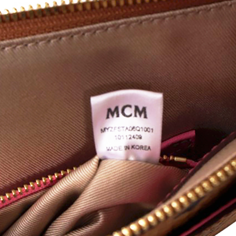 NEW $550 MCM Pink Ocean Coral LOGO Mountain Collection Crossbody Flat POUCH BAG