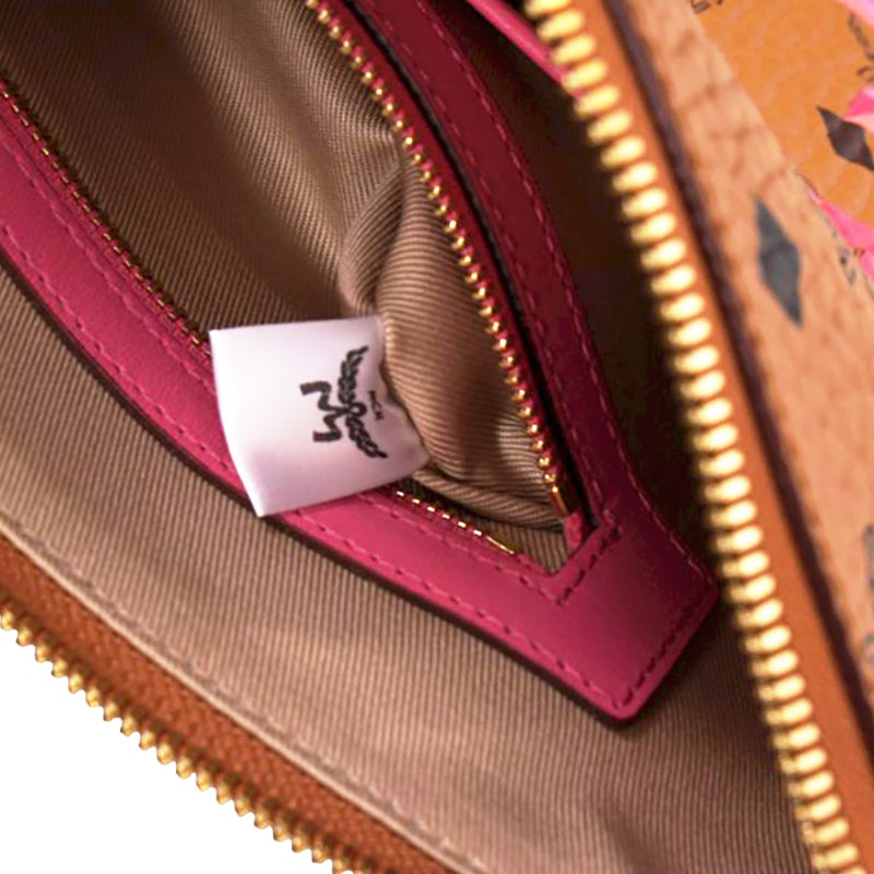 NEW $550 MCM Pink Ocean Coral LOGO Mountain Collection Crossbody Flat POUCH BAG