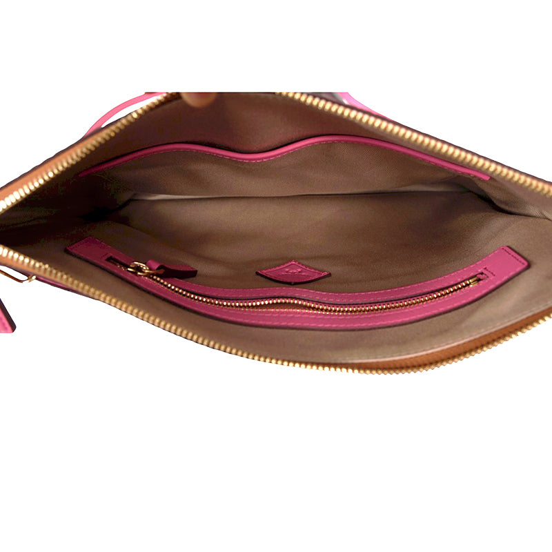 NEW $550 MCM Pink Ocean Coral LOGO Mountain Collection Crossbody Flat POUCH BAG