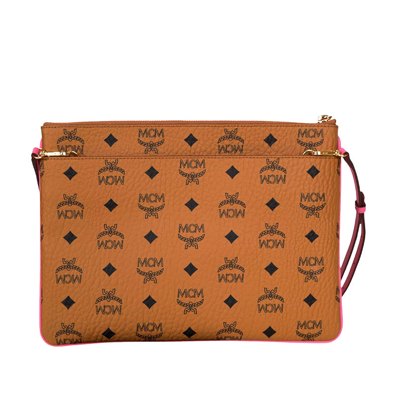 NEW $550 MCM Pink Ocean Coral LOGO Mountain Collection Crossbody Flat POUCH BAG