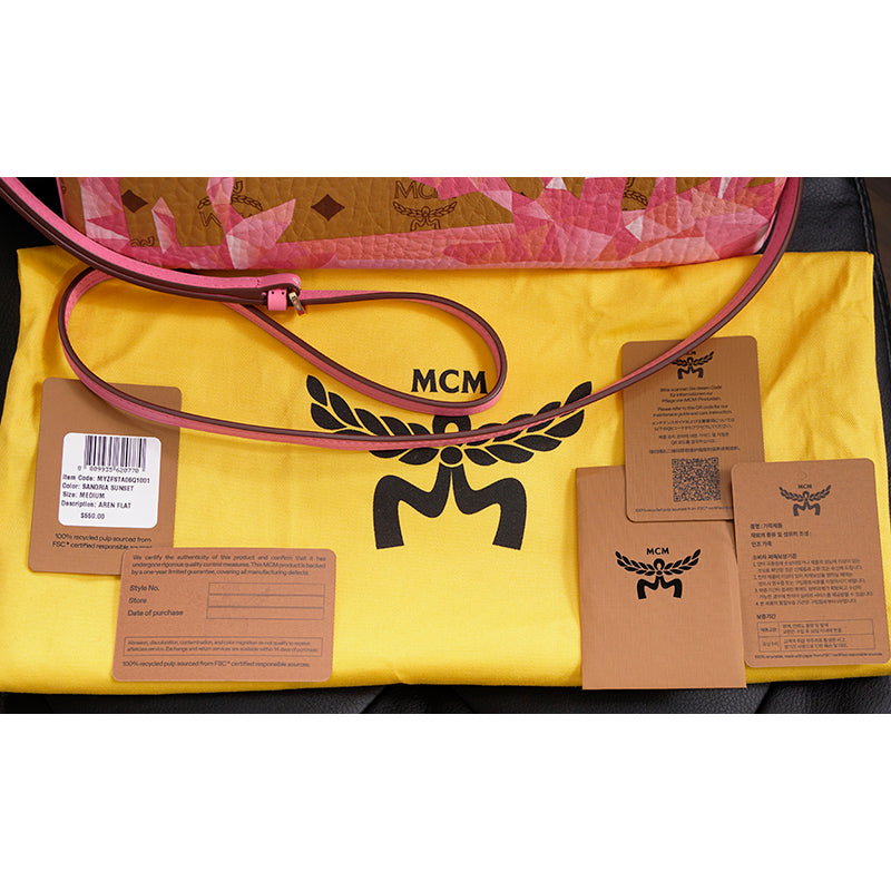 NEW $550 MCM Pink Ocean Coral LOGO Mountain Collection Crossbody Flat POUCH BAG