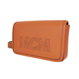 NEW $730 MCM Cognac Brown Leather MINI AREN LOGO Messenger CROSSBODY BAG NWT