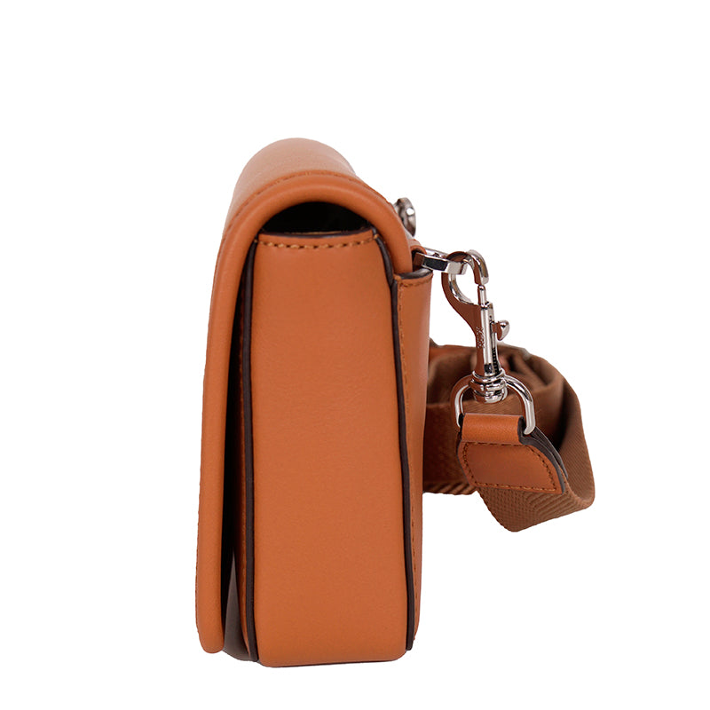 NEW $730 MCM Cognac Brown Leather MINI AREN LOGO Messenger CROSSBODY BAG NWT
