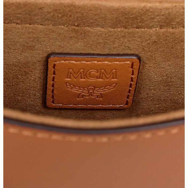NEW $730 MCM Cognac Brown Leather MINI AREN LOGO Messenger CROSSBODY BAG NWT