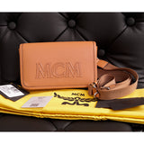 NEW $730 MCM Cognac Brown Leather MINI AREN LOGO Messenger CROSSBODY BAG NWT