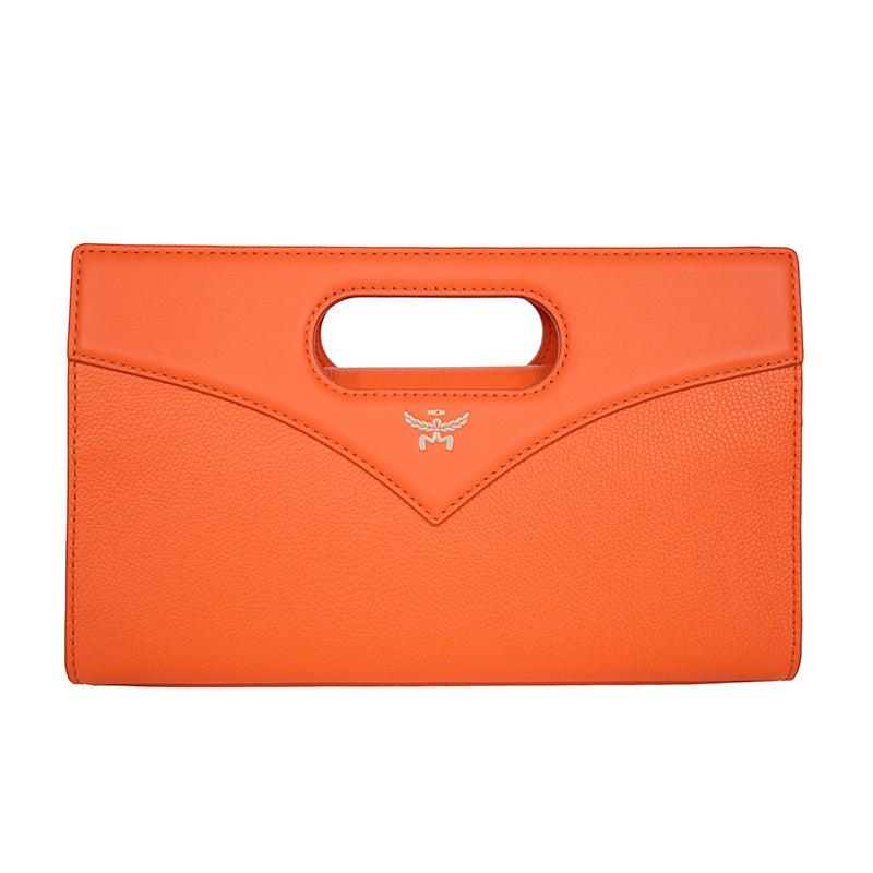 NEW $930 MCM Orange Calf Leather LAUREL LOGO Small Diamond TOTE BAG & STRAP NWT