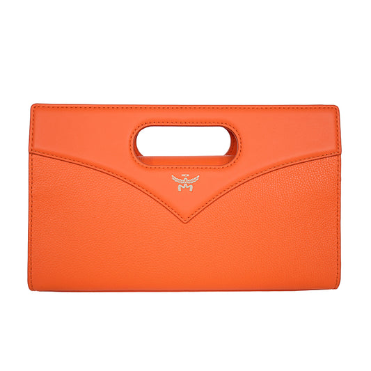 NEW $930 MCM Orange Calf Leather LAUREL LOGO Small Diamond TOTE BAG & STRAP NWT