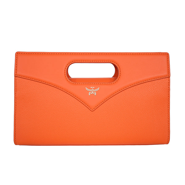 NEW $930 MCM Orange Calf Leather LAUREL LOGO Small Diamond TOTE BAG & STRAP NWT