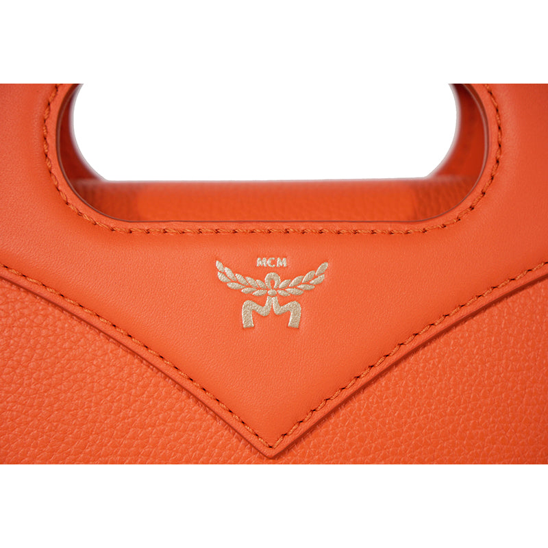 NEW $930 MCM Orange Calf Leather LAUREL LOGO Small Diamond TOTE BAG & STRAP NWT