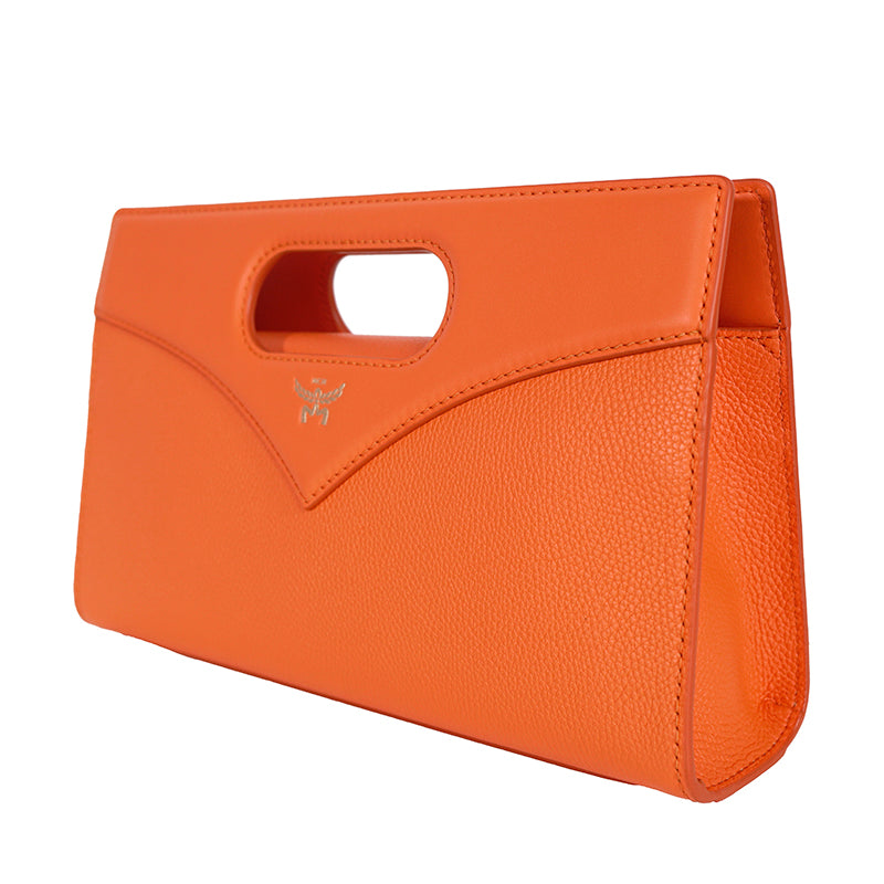 NEW $930 MCM Orange Calf Leather LAUREL LOGO Small Diamond TOTE BAG & STRAP NWT