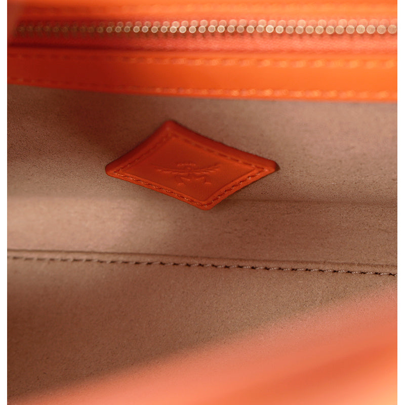 NEW $930 MCM Orange Calf Leather LAUREL LOGO Small Diamond TOTE BAG & STRAP NWT