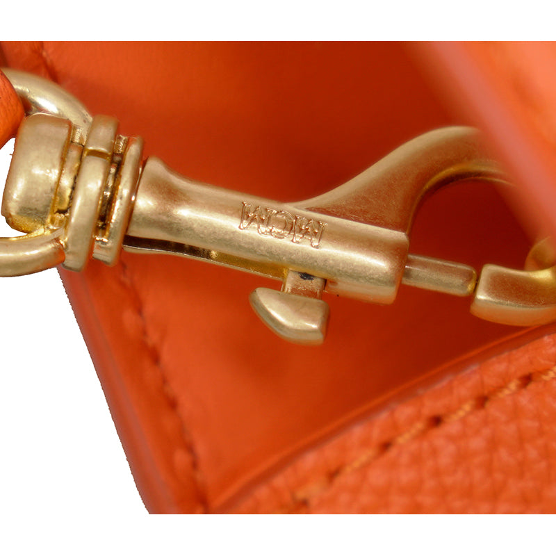 NEW $930 MCM Orange Calf Leather LAUREL LOGO Small Diamond TOTE BAG & STRAP NWT