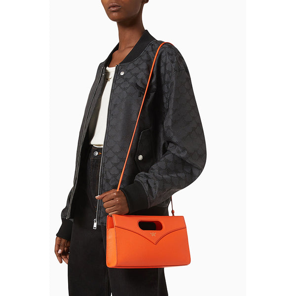 NEW $930 MCM Orange Calf Leather LAUREL LOGO Small Diamond TOTE BAG & STRAP NWT