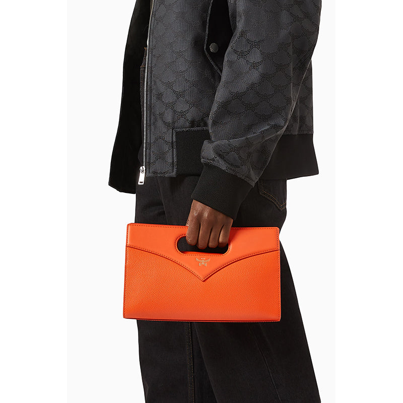 NEW $930 MCM Orange Calf Leather LAUREL LOGO Small Diamond TOTE BAG & STRAP NWT