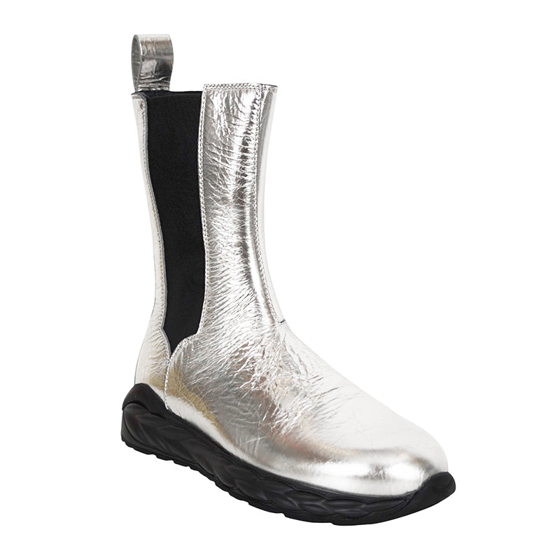 37/38/39/40 NEW $790 MCM Silver DISTRESSED LEATHER Pull On Logo RETRO SKYWANDER BOOTS NIB