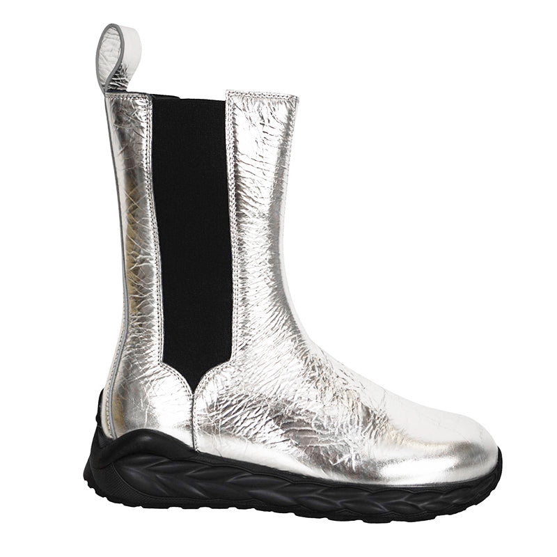 37/38/39/40 NEW $790 MCM Silver DISTRESSED LEATHER Pull On Logo RETRO SKYWANDER BOOTS NIB