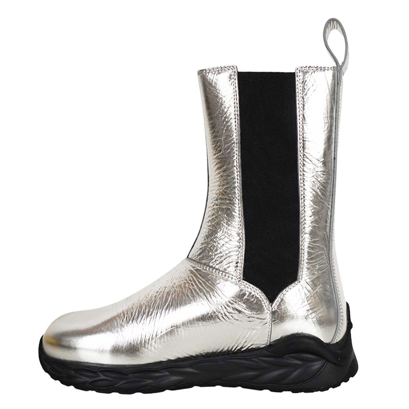 37/38/39/40 NEW $790 MCM Silver DISTRESSED LEATHER Pull On Logo RETRO SKYWANDER BOOTS NIB