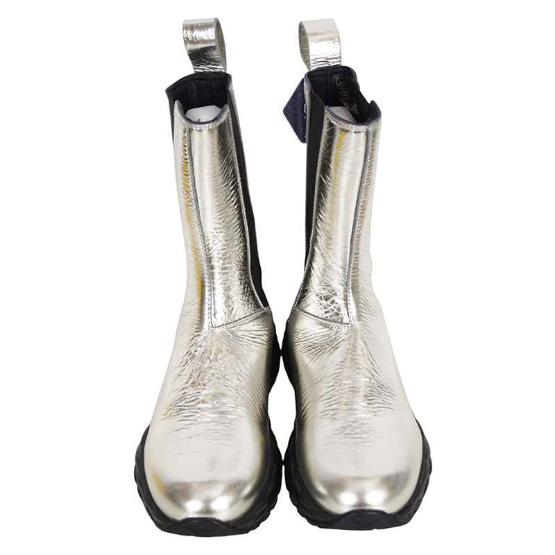 37/38/39/40 NEW $790 MCM Silver DISTRESSED LEATHER Pull On Logo RETRO SKYWANDER BOOTS NIB