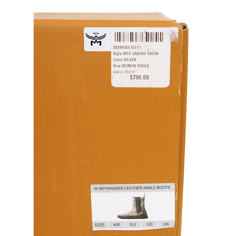 37/38/39/40 NEW $790 MCM Silver DISTRESSED LEATHER Pull On Logo RETRO SKYWANDER BOOTS NIB