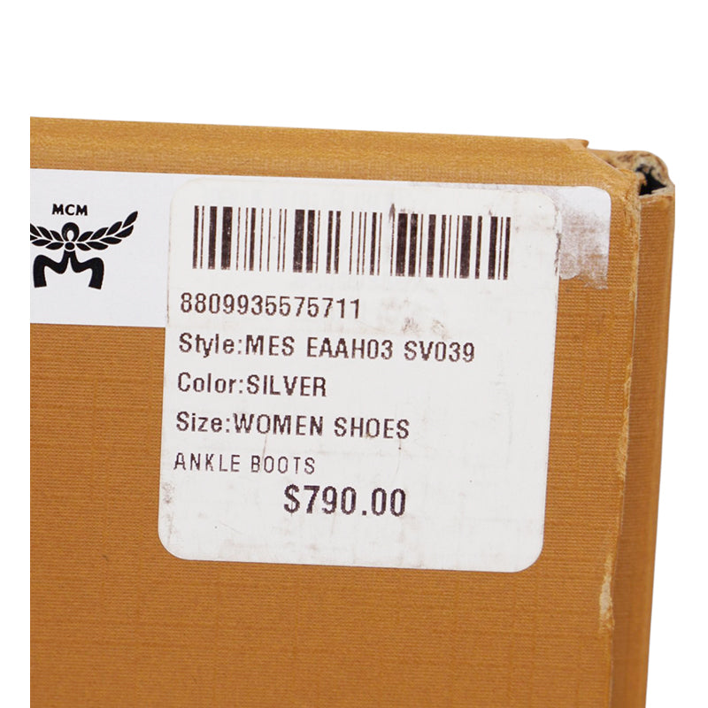 37/38/39/40 NEW $790 MCM Silver DISTRESSED LEATHER Pull On Logo RETRO SKYWANDER BOOTS NIB