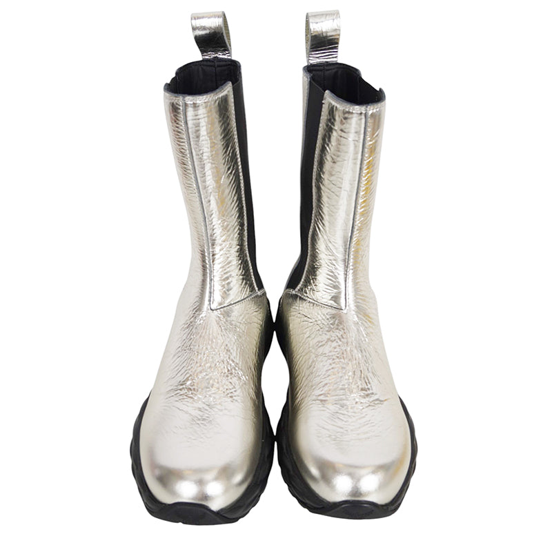 37/38/39/40 NEW $790 MCM Silver DISTRESSED LEATHER Pull On Logo RETRO SKYWANDER BOOTS NIB