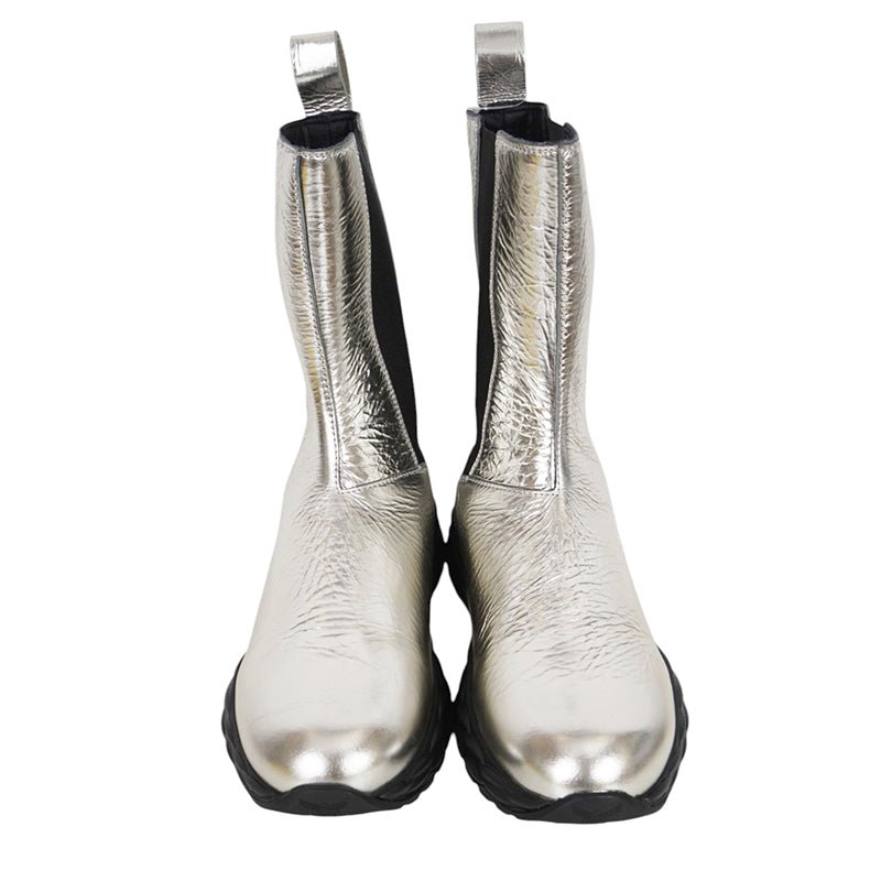 37/38/39/40 NEW $790 MCM Silver DISTRESSED LEATHER Pull On Logo RETRO SKYWANDER BOOTS NIB