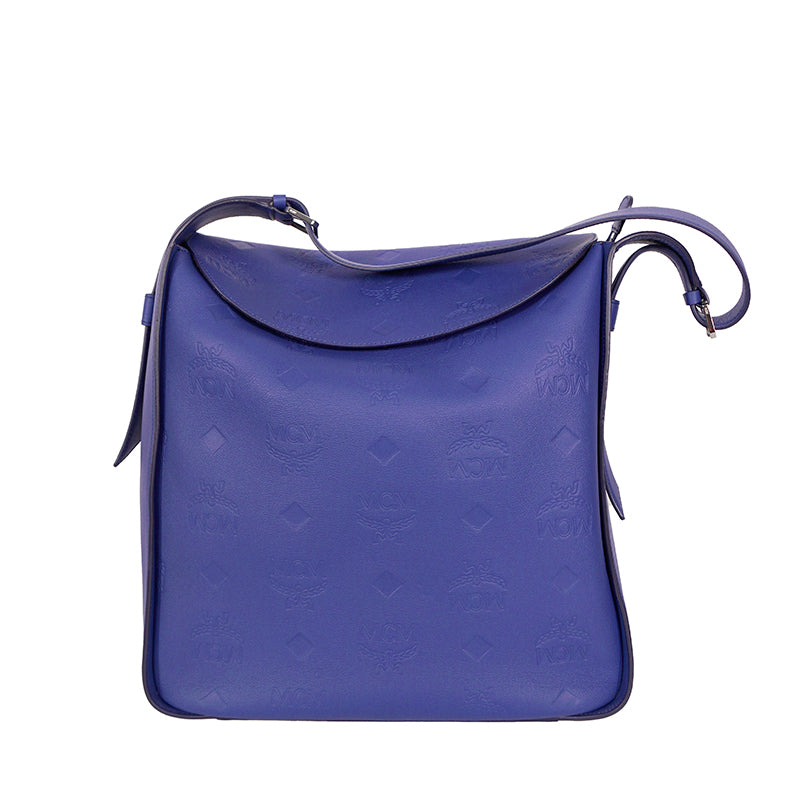 NEW $1,190 MCM Sodalite Blue LARGE AREN FLAP HOBO Logo MONOGRAM LEATHER BAG NWT