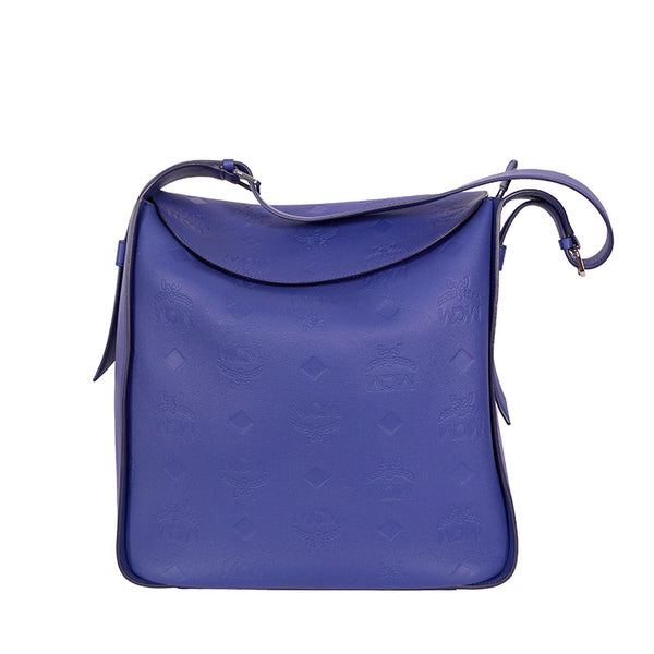 NEW $1,190 MCM Sodalite Blue LARGE AREN FLAP HOBO Logo MONOGRAM LEATHER BAG NWT