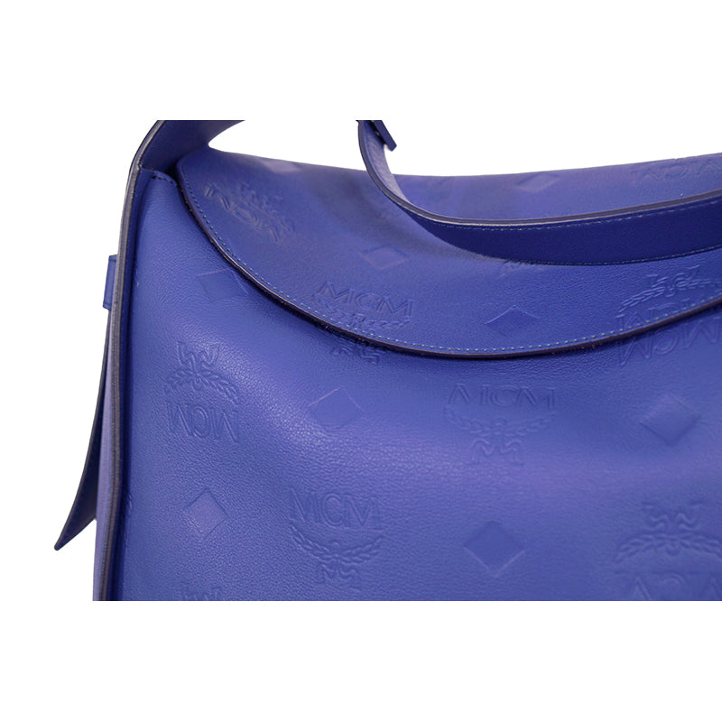 NEW $1,190 MCM Sodalite Blue LARGE AREN FLAP HOBO Logo MONOGRAM LEATHER BAG NWT