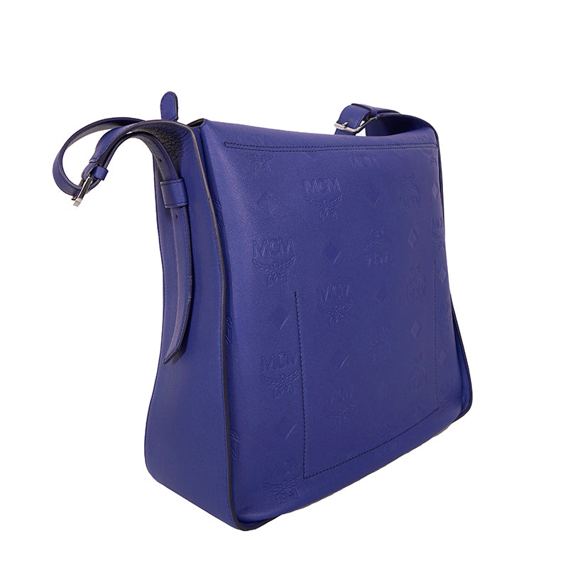 NEW $1,190 MCM Sodalite Blue LARGE AREN FLAP HOBO Logo MONOGRAM LEATHER BAG NWT