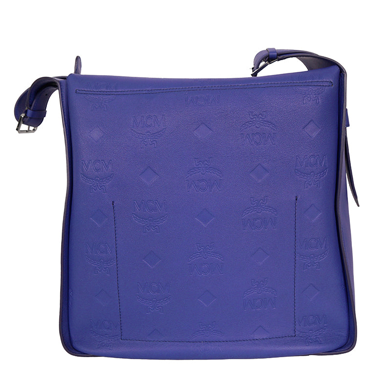 NEW $1,190 MCM Sodalite Blue LARGE AREN FLAP HOBO Logo MONOGRAM LEATHER BAG NWT