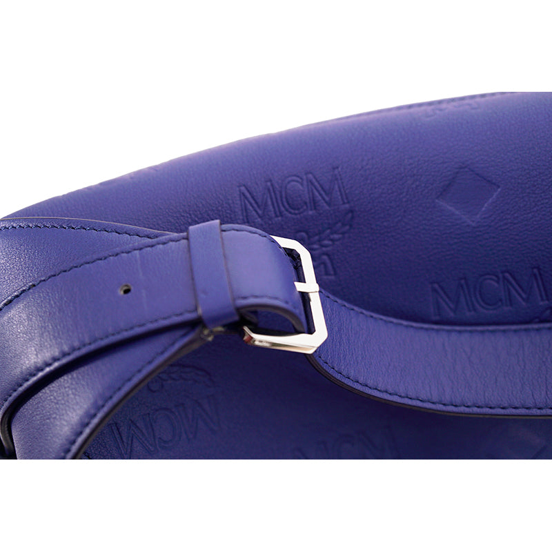 NEW $1,190 MCM Sodalite Blue LARGE AREN FLAP HOBO Logo MONOGRAM LEATHER BAG NWT