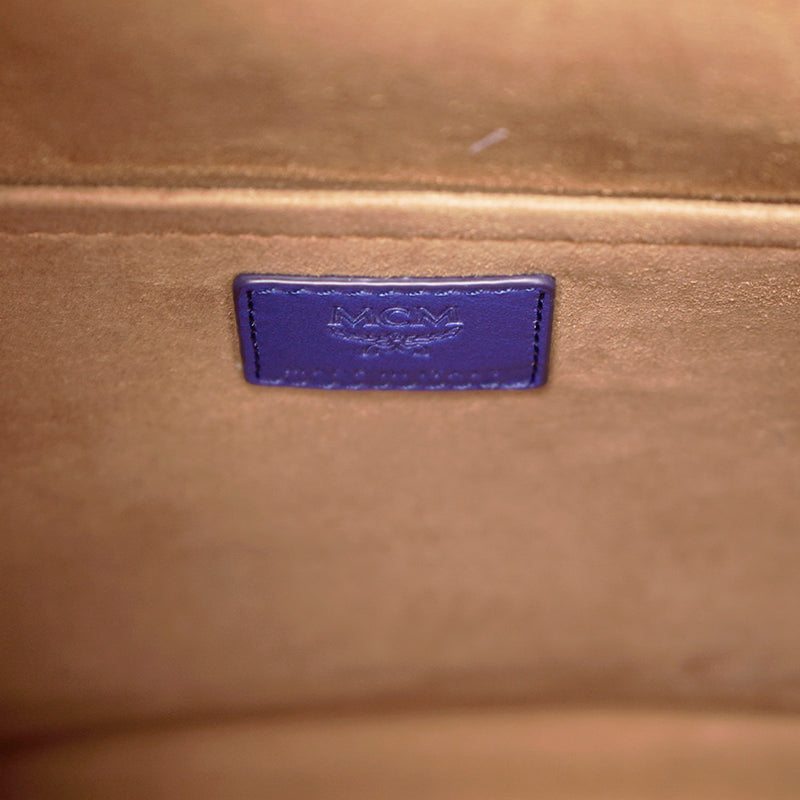 NEW $1,190 MCM Sodalite Blue LARGE AREN FLAP HOBO Logo MONOGRAM LEATHER BAG NWT