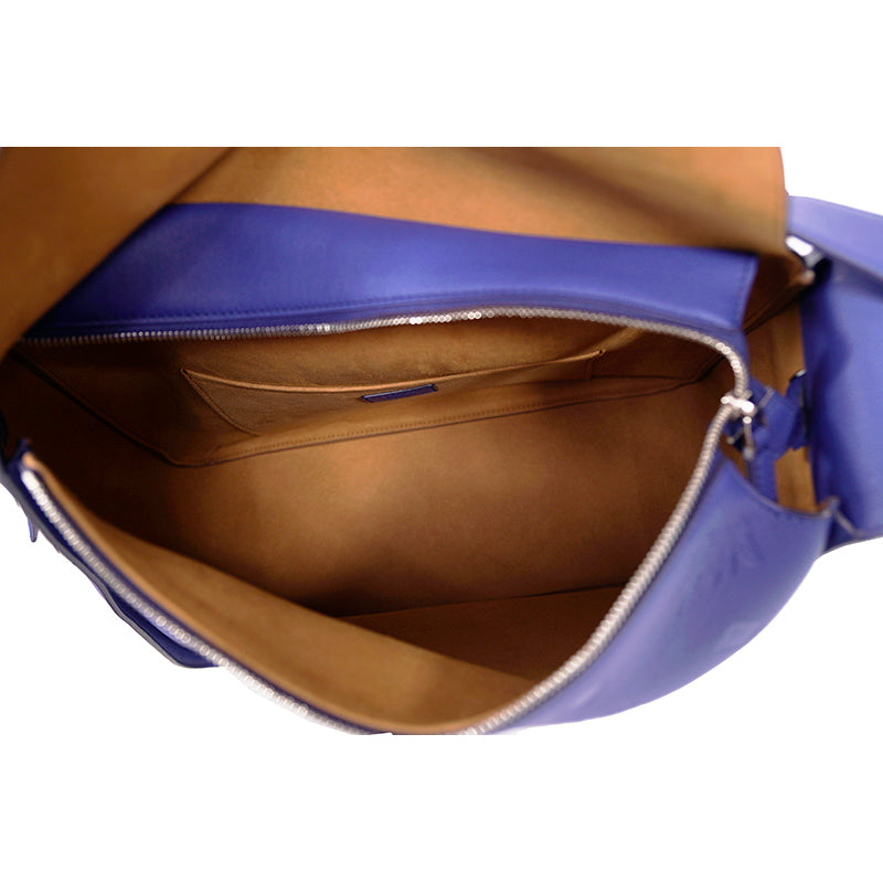 NEW $1,190 MCM Sodalite Blue LARGE AREN FLAP HOBO Logo MONOGRAM LEATHER BAG NWT