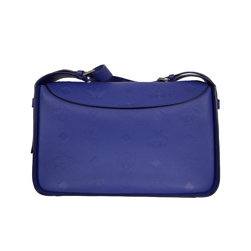 NEW $1,190 MCM Sodalite Blue LARGE AREN FLAP HOBO Logo MONOGRAM LEATHER BAG NWT