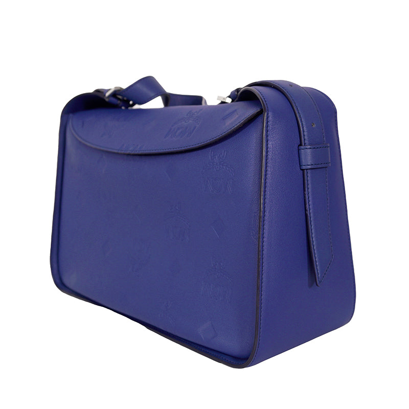 NEW $1,190 MCM Sodalite Blue LARGE AREN FLAP HOBO Logo MONOGRAM LEATHER BAG NWT