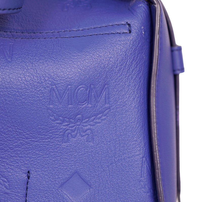 NEW $1,190 MCM Sodalite Blue LARGE AREN FLAP HOBO Logo MONOGRAM LEATHER BAG NWT