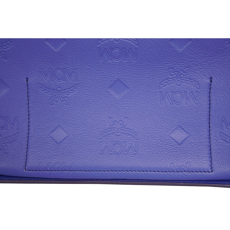 NEW $1,190 MCM Sodalite Blue LARGE AREN FLAP HOBO Logo MONOGRAM LEATHER BAG NWT