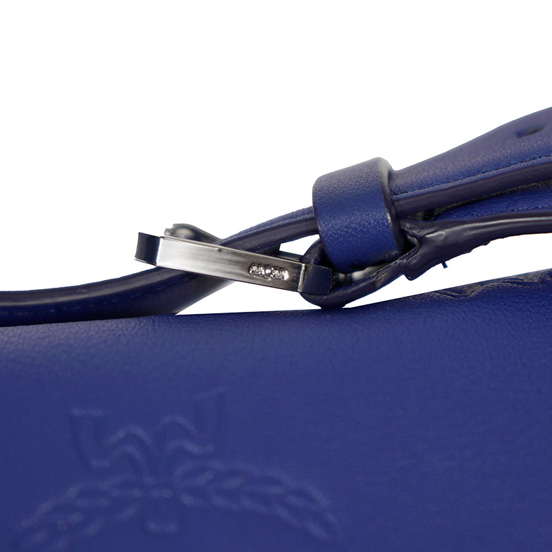 NEW $1,190 MCM Sodalite Blue LARGE AREN FLAP HOBO Logo MONOGRAM LEATHER BAG NWT