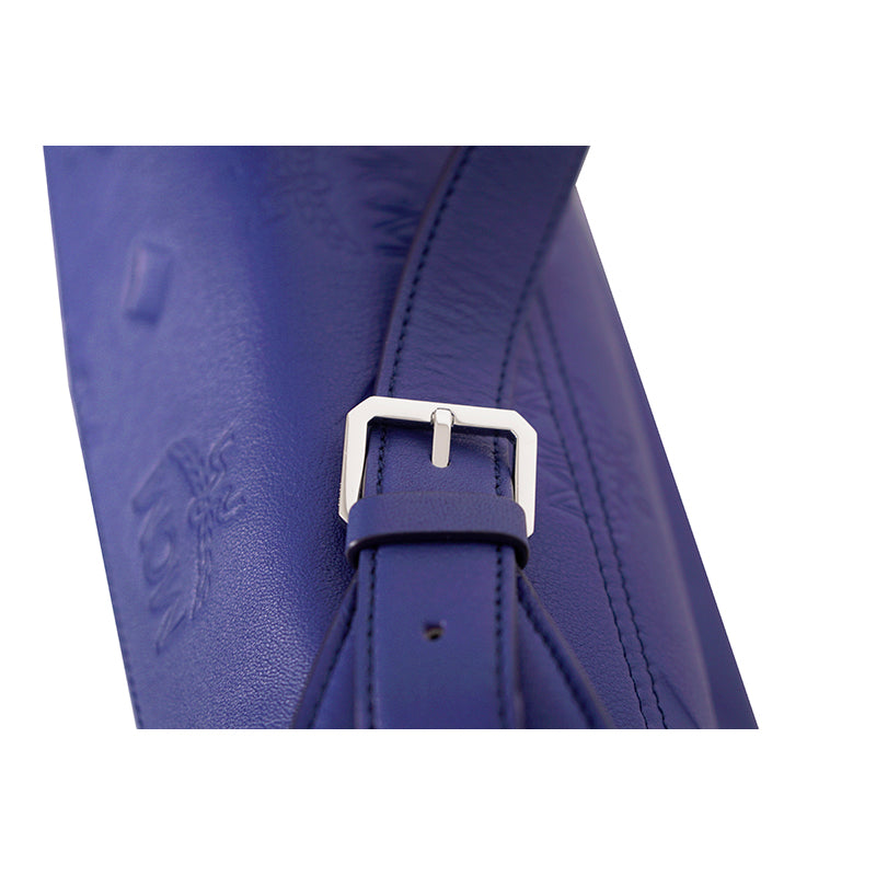 NEW $1,190 MCM Sodalite Blue LARGE AREN FLAP HOBO Logo MONOGRAM LEATHER BAG NWT